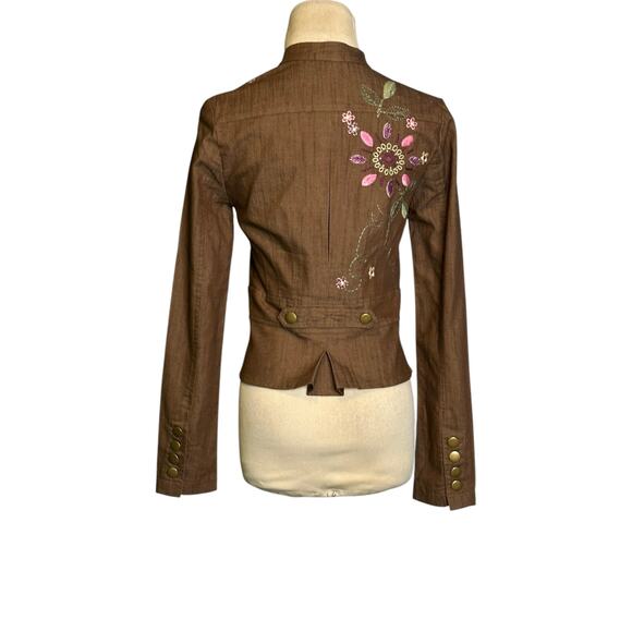 CELL brown floral embroidered denim jacket size S - Picture 14 of 16